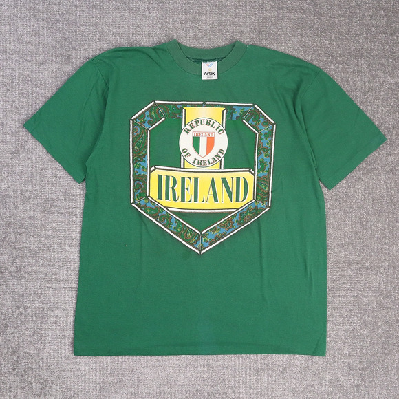 VTG 80s 90s Republic of Ireland Large Green Short Sleeve Single Stitch T-Shirt - Picture 1 of 11